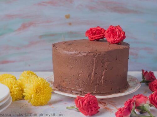 Banana Coconut Cake filled and frosted with chocolate ganache