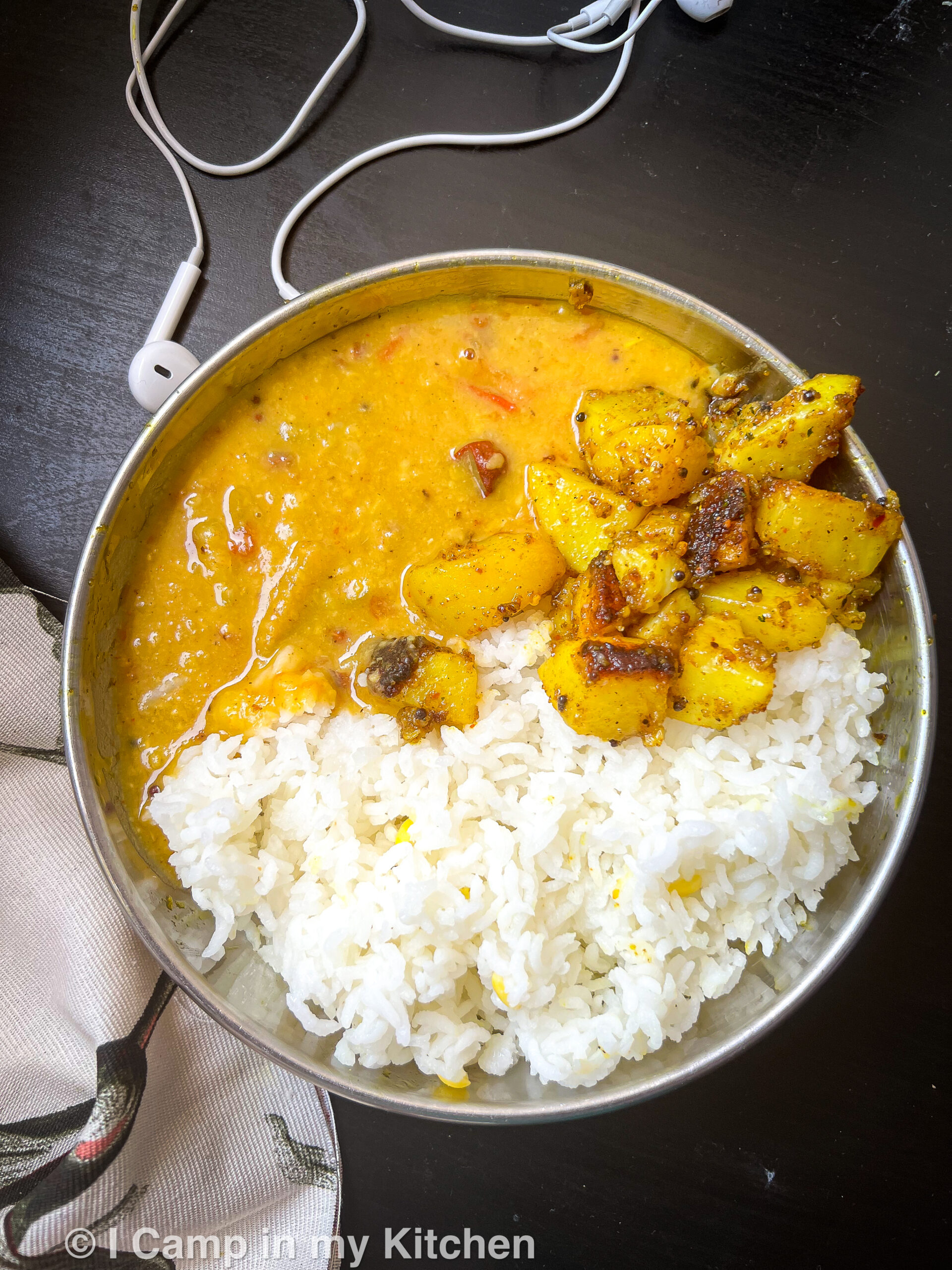 Potato curry with rice and dal 