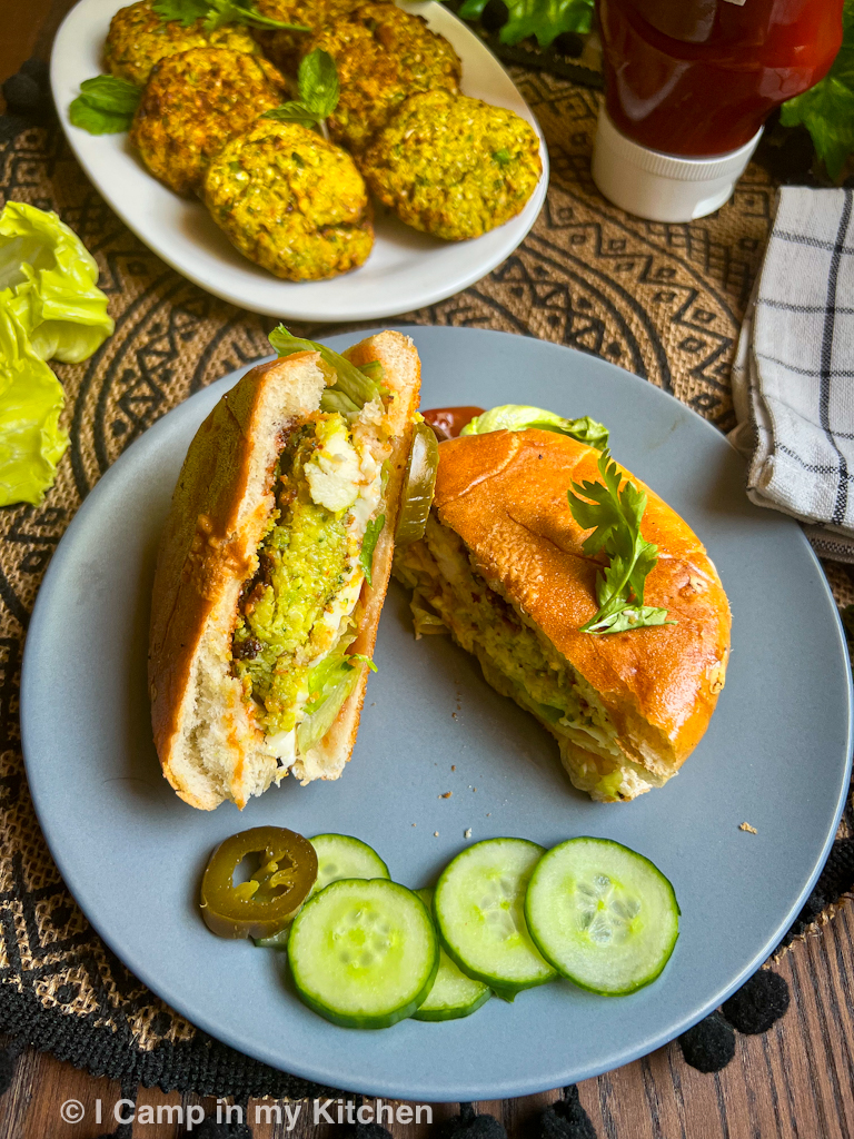 Cauliflower Paneer Burger | Crispy & Spicy Paneer Tikki - I camp in my ...