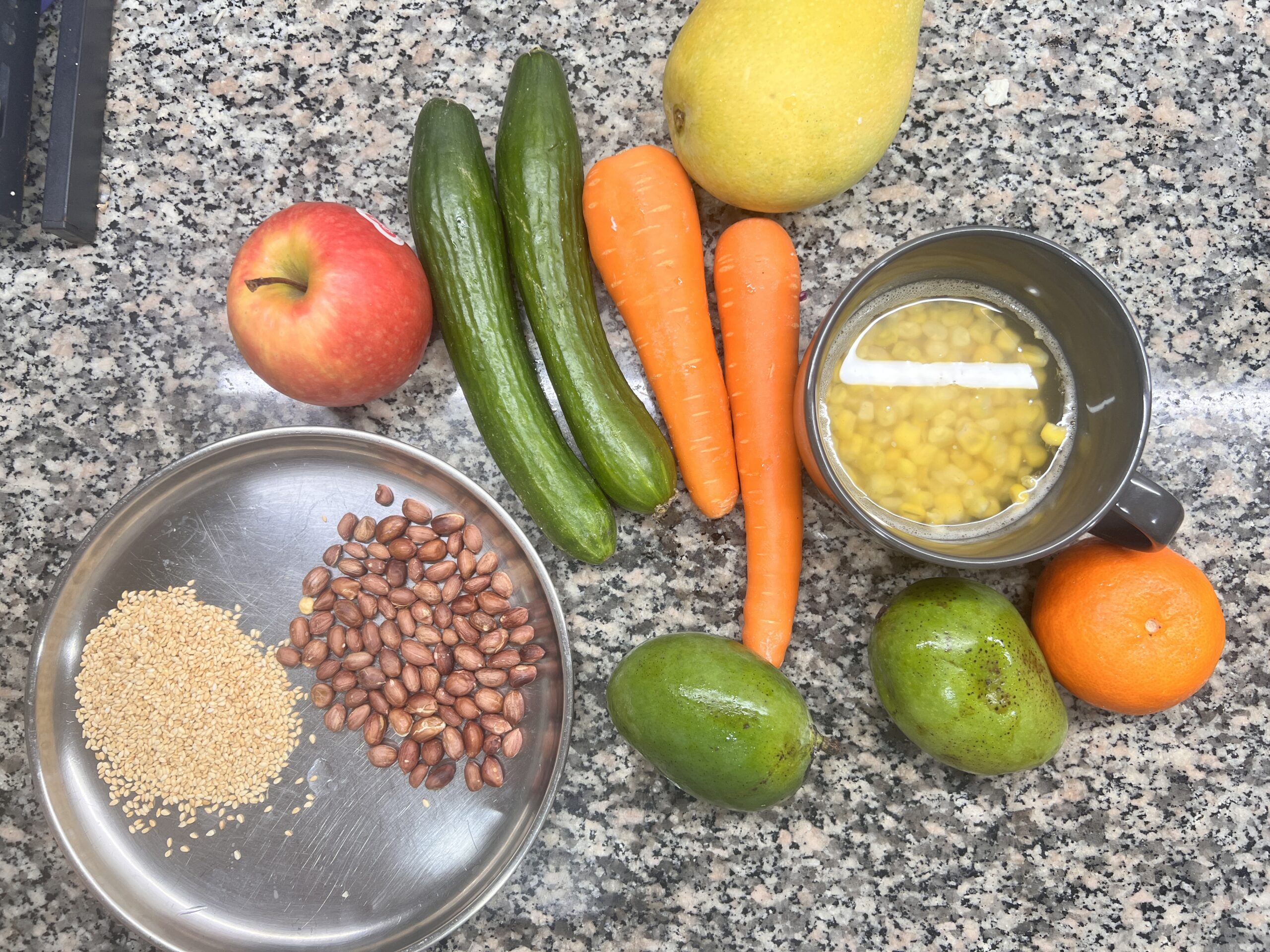 ingredients for hot and cold mango salad