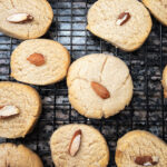 Eggless Almond cookies, just out of the oven on a wire rack