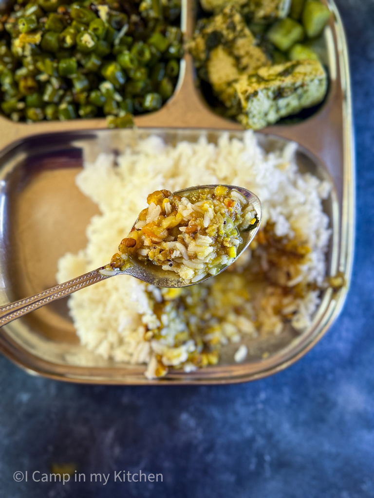 A simple meal of dal chawal and curry 