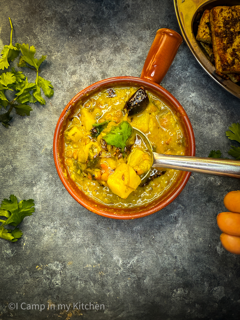 Methi dal with peas and potatoes