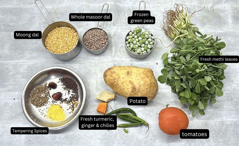 Ingredients for making aloo dal